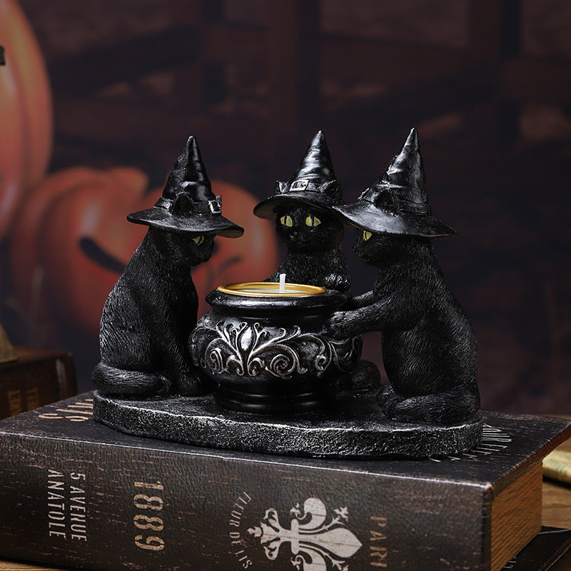 🕯️🐈⬛ Candelabro Decorativo de Gato Mágico 2026 – Adorno de Mesa Halloween 🎃✨