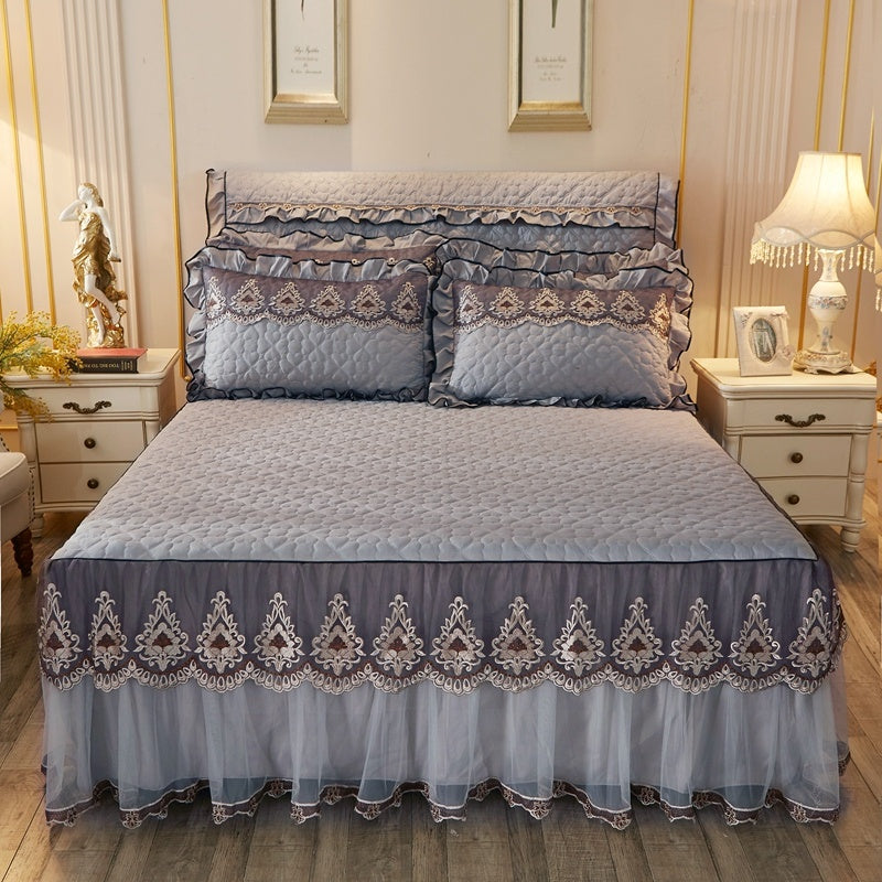 🛏️🌸 Falda de Cama Acolchada con Encaje – Elegancia y Confort para tu Dormitorio ✨