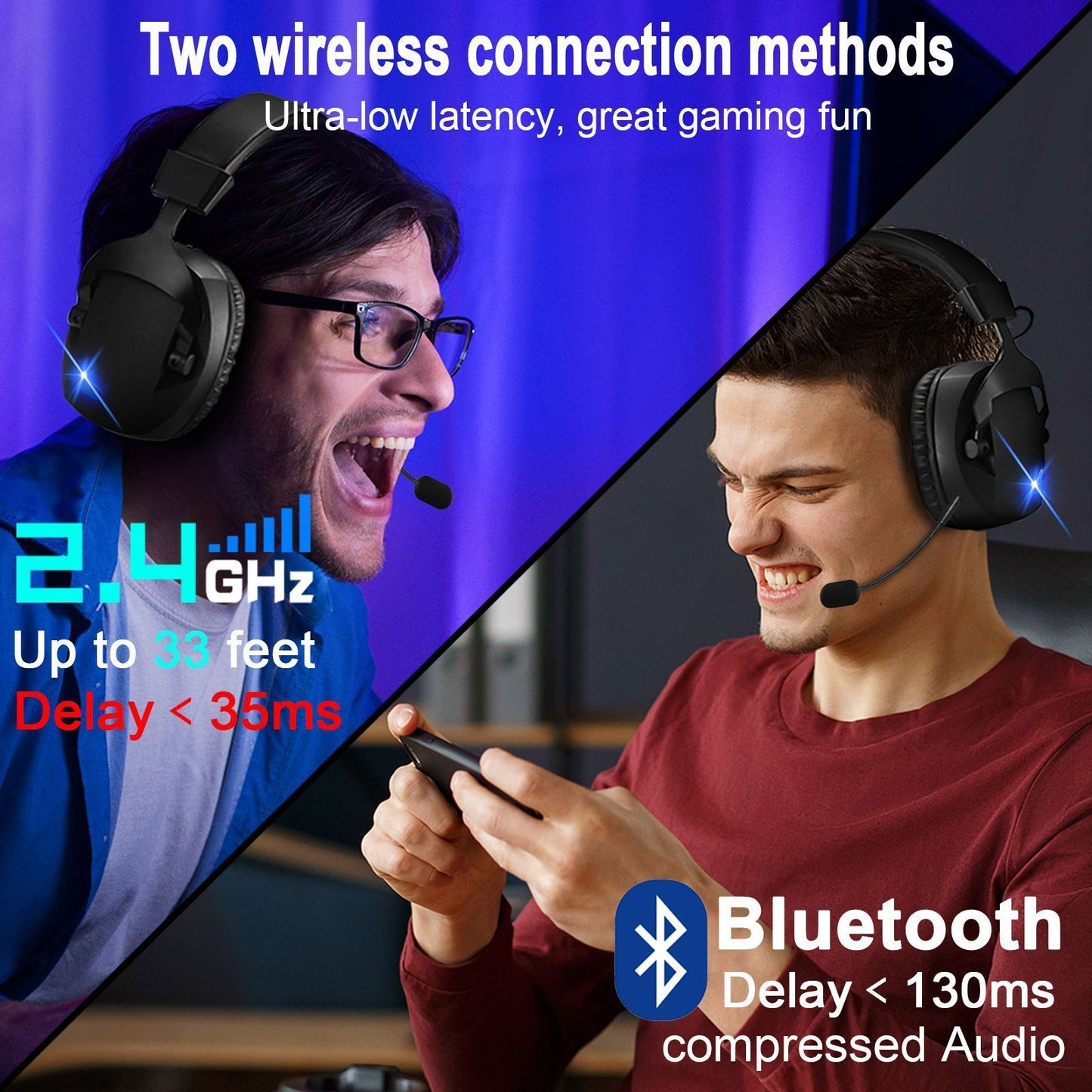 🎧 Auriculares Gaming Inalámbricos 2.4G + Bluetooth con Micrófono y Luces LED-Model Especial para Gaming PCs & PS5