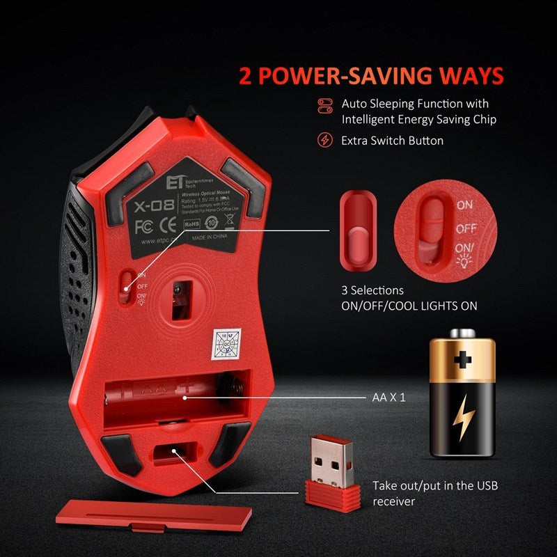 🖱️✨ Ratón Inalámbrico Silencioso con Luces LED – 7 Botones, 5 Niveles DPI y Ahorro de Energía