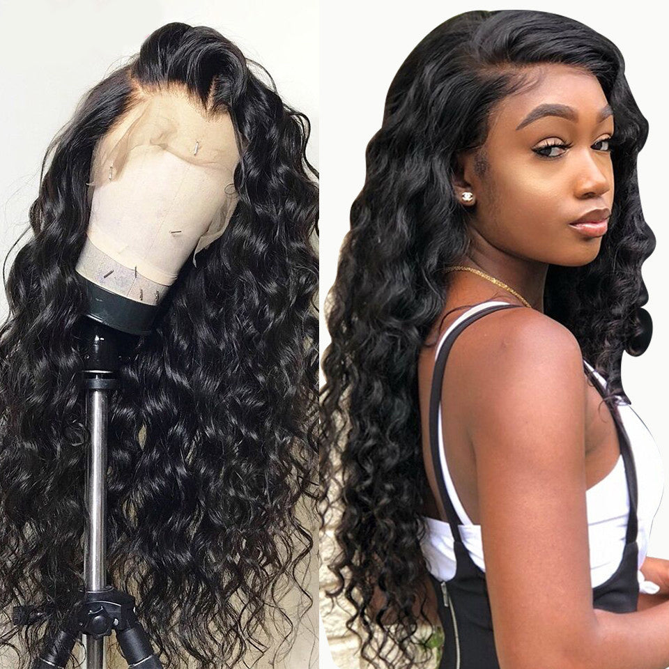 🖤 Peluca Negra Rizada – Encaje Frontal de Fibra Resistente al Calor ✨🔥
