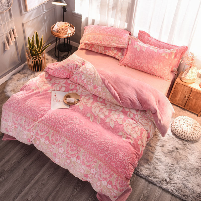 ✨ Juego de Cama Estampado de Lujo 🌺🌿 | 4 Piezas | Estilo Europeo & Americano 🛏️✨