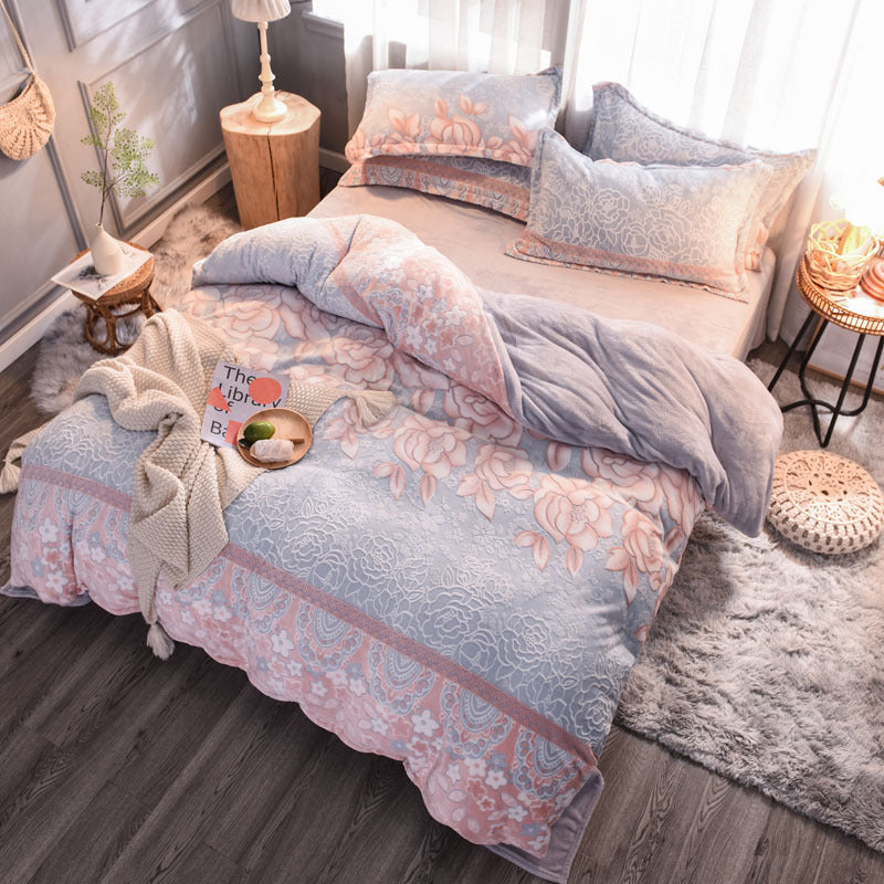 ✨ Juego de Cama Estampado de Lujo 🌺🌿 | 4 Piezas | Estilo Europeo & Americano 🛏️✨
