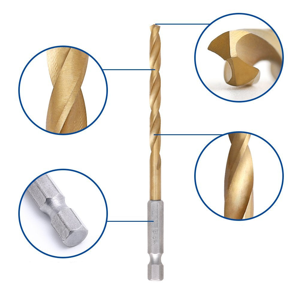 Juego de brocas de alta velocidad – 13 piezas hexagonales con revestimiento de titanio