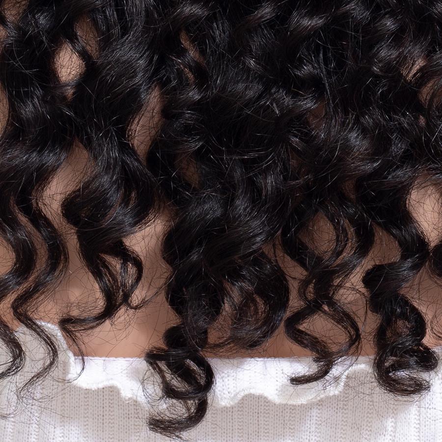 🖤 Peluca Negra Rizada – Encaje Frontal de Fibra Resistente al Calor ✨🔥