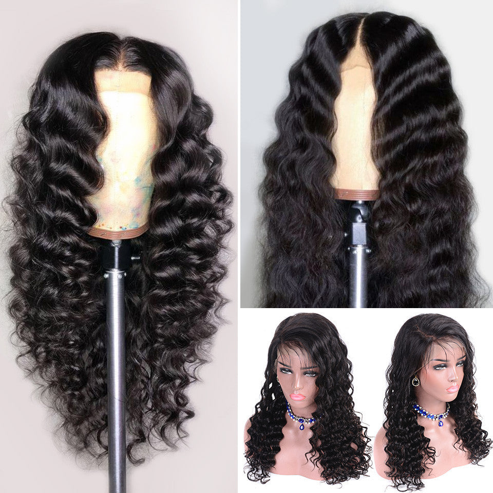 🖤 Peluca Negra Rizada – Encaje Frontal de Fibra Resistente al Calor ✨🔥