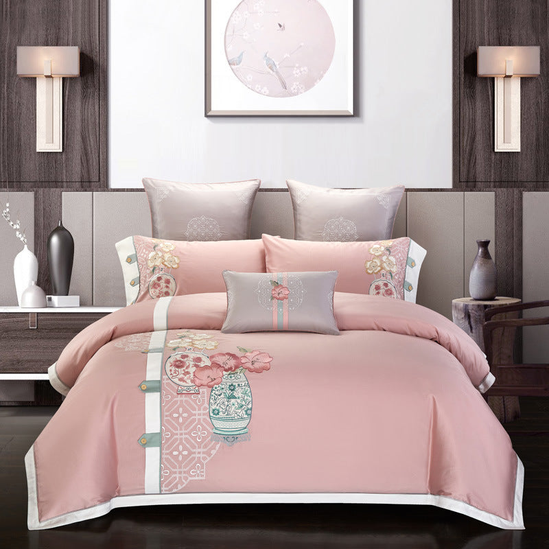 🛏️✨ Juego de Cama de Algodón Bordado – 4 Piezas de Lujo en Satén 🌿