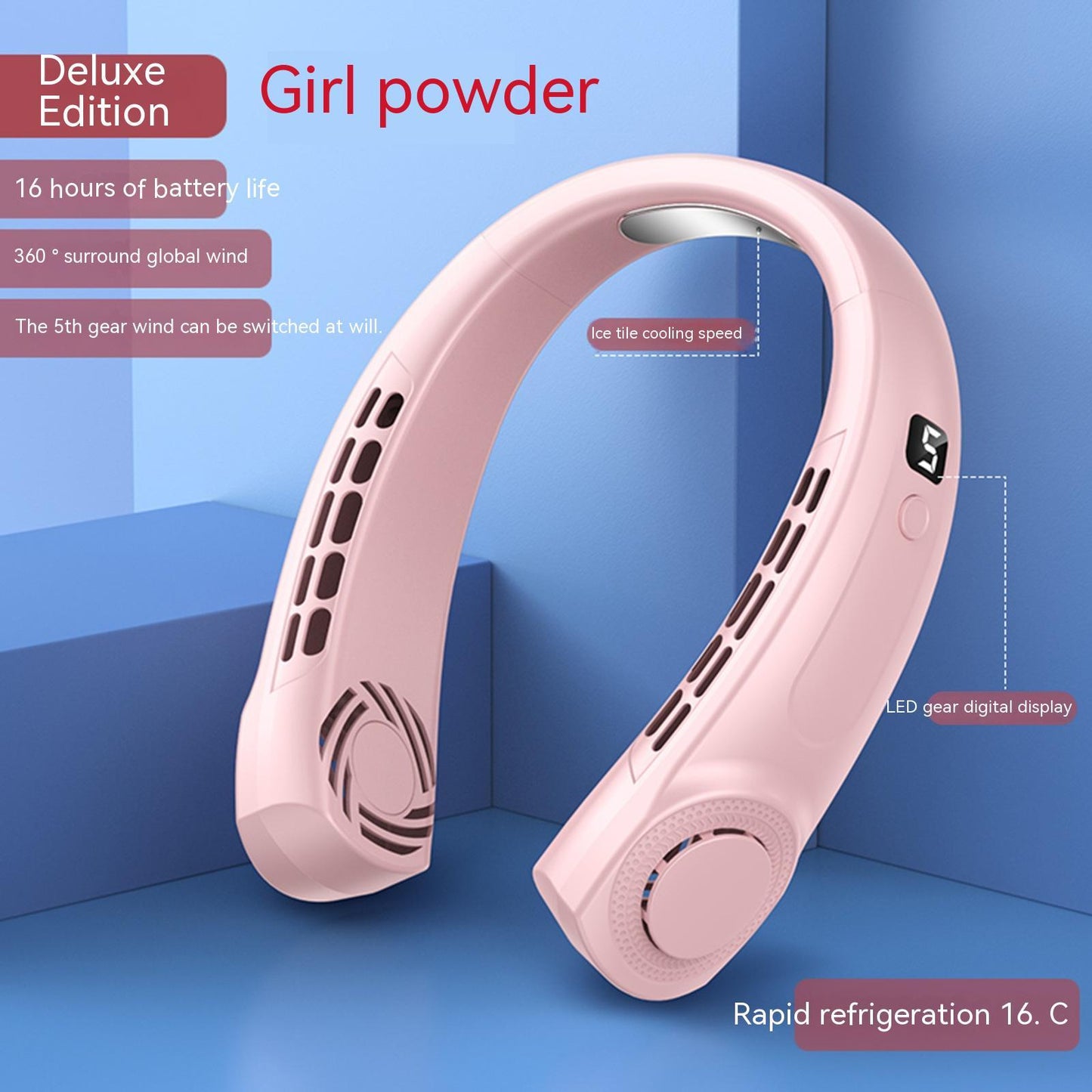 🌬️ Ventilador Portátil de Cuello Silencioso – Recargable USB con Luces LED 🌈❄️ | 5 Velocidades & Enfriamiento Inmediato | Tendencia 2026