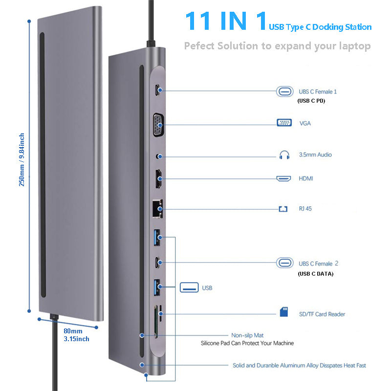 🔌✨ Hub Docking Station USB-C 11 en 1 – Expansión Multifuncional para Portátiles y MacBook