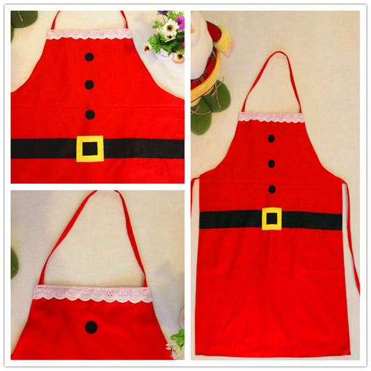 delantal navideño rojo de poliéster con estampado Merry Christmas disponible en talla adulto e infantil