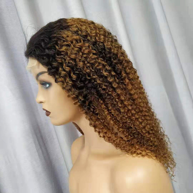 Peluca rizada e cabello humano natural con encaje