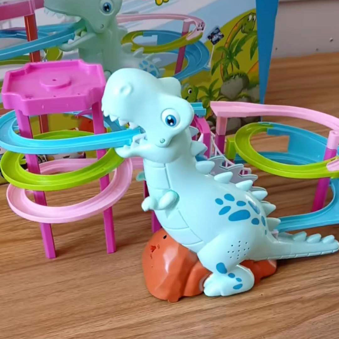 🦖🎢 Dinosaurio Deslizante con Pista – Juguete Musical con Luces – Tendencia 2026 🌈✨