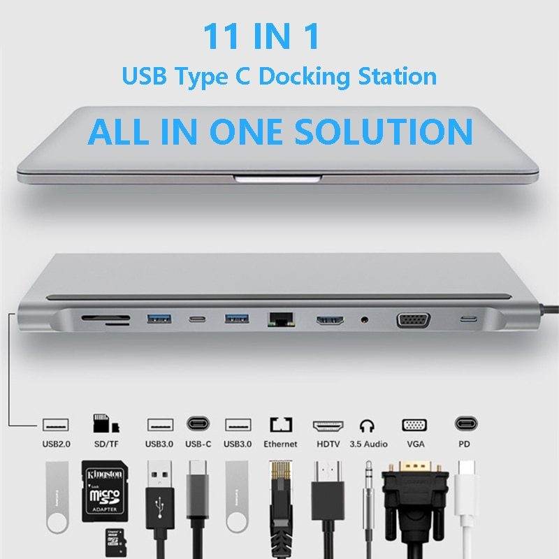 🔌✨ Hub Docking Station USB-C 11 en 1 – Expansión Multifuncional para Portátiles y MacBook