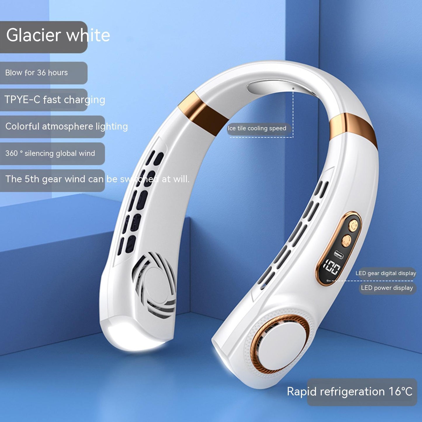 🌬️ Ventilador Portátil de Cuello Silencioso – Recargable USB con Luces LED 🌈❄️ | 5 Velocidades & Enfriamiento Inmediato | Tendencia 2026