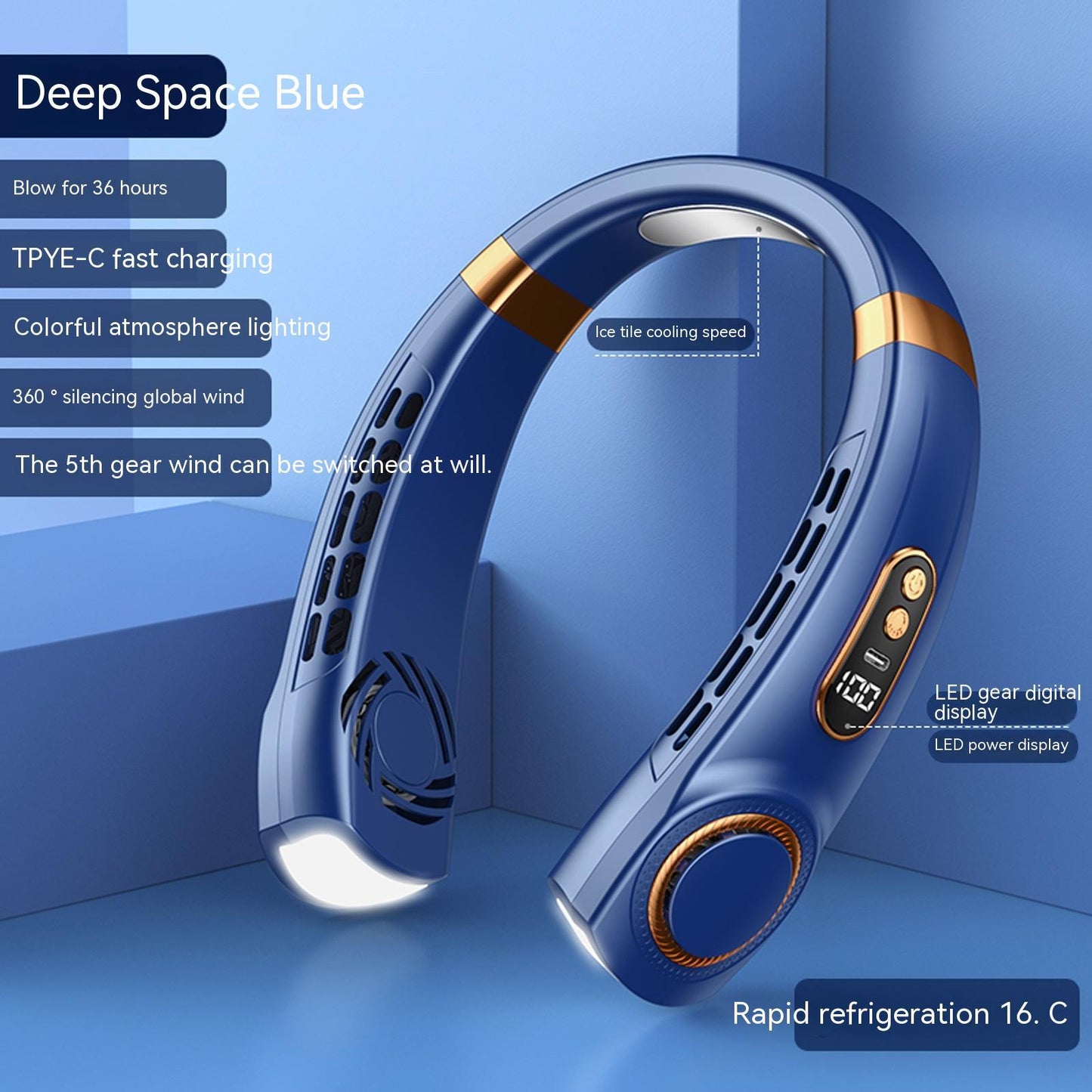🌬️ Ventilador Portátil de Cuello Silencioso – Recargable USB con Luces LED 🌈❄️ | 5 Velocidades & Enfriamiento Inmediato | Tendencia 2026