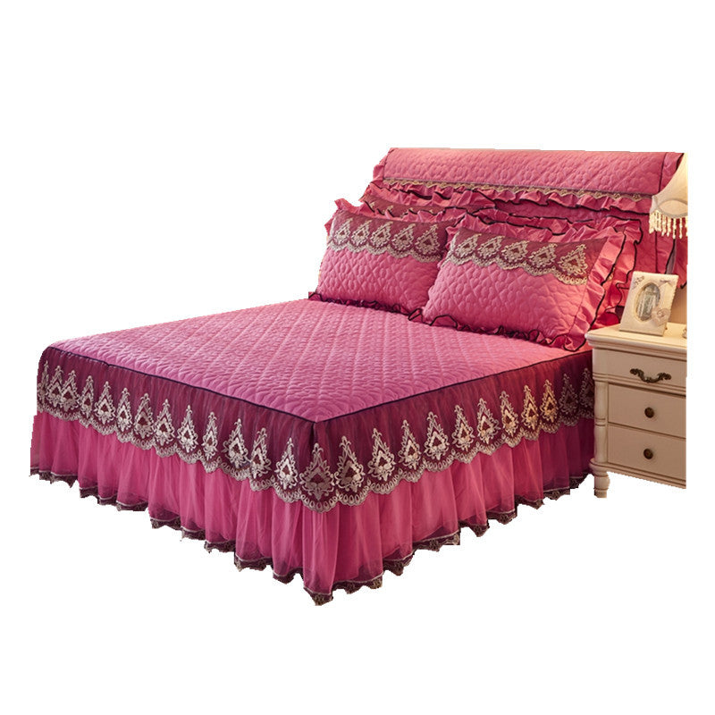 🛏️🌸 Falda de Cama Acolchada con Encaje – Elegancia y Confort para tu Dormitorio ✨