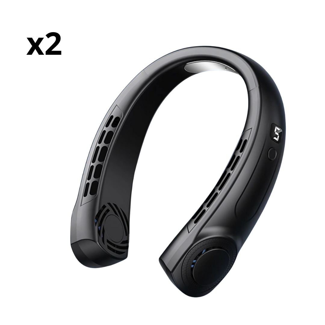 Ventilador portátil de cuello con cinco velocidades, carga USB o Tipo-C y luces LED multicolor para uso interior y exterior