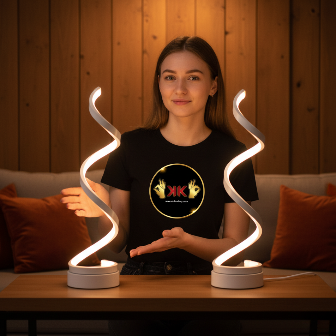 ✨ Lámpara de Mesa LED Espiral Moderna – Luz Cálida y Regulable con Control Remoto