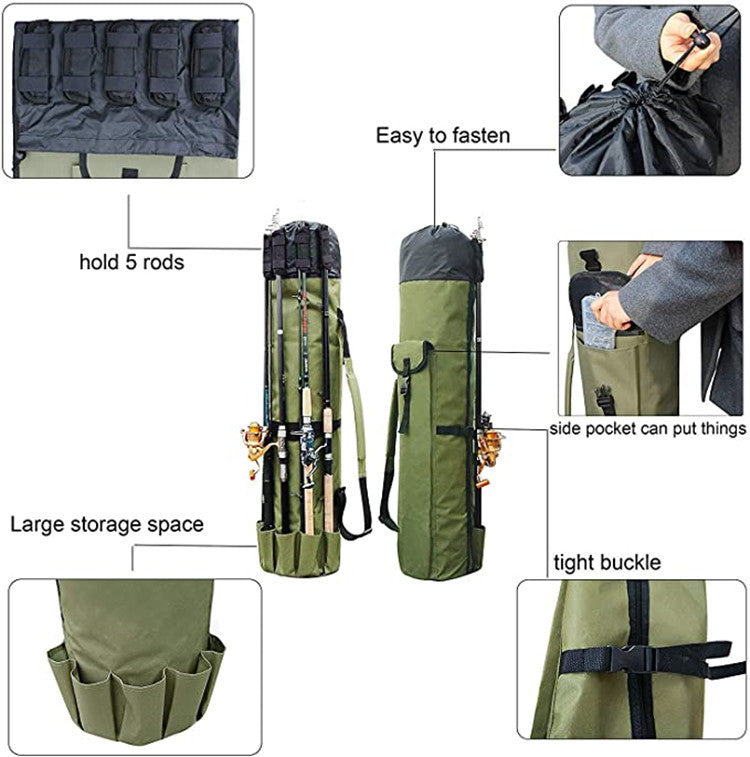 🎒 Bolsa Cilíndrica de Pesca Multifuncional – Porta Cañas y Accesorios 🎣💪 | Oxford 600D Impermeable | Tendencia 2026