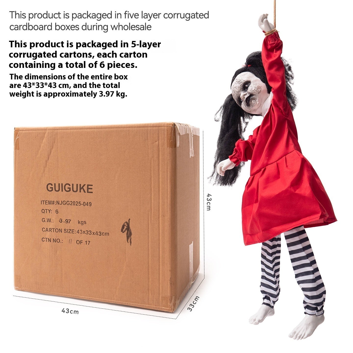 👻🔴 Fantasma Colgante “Niña Roja” 2026 – Decoración de Halloween con Brazos Móviles 💀✨