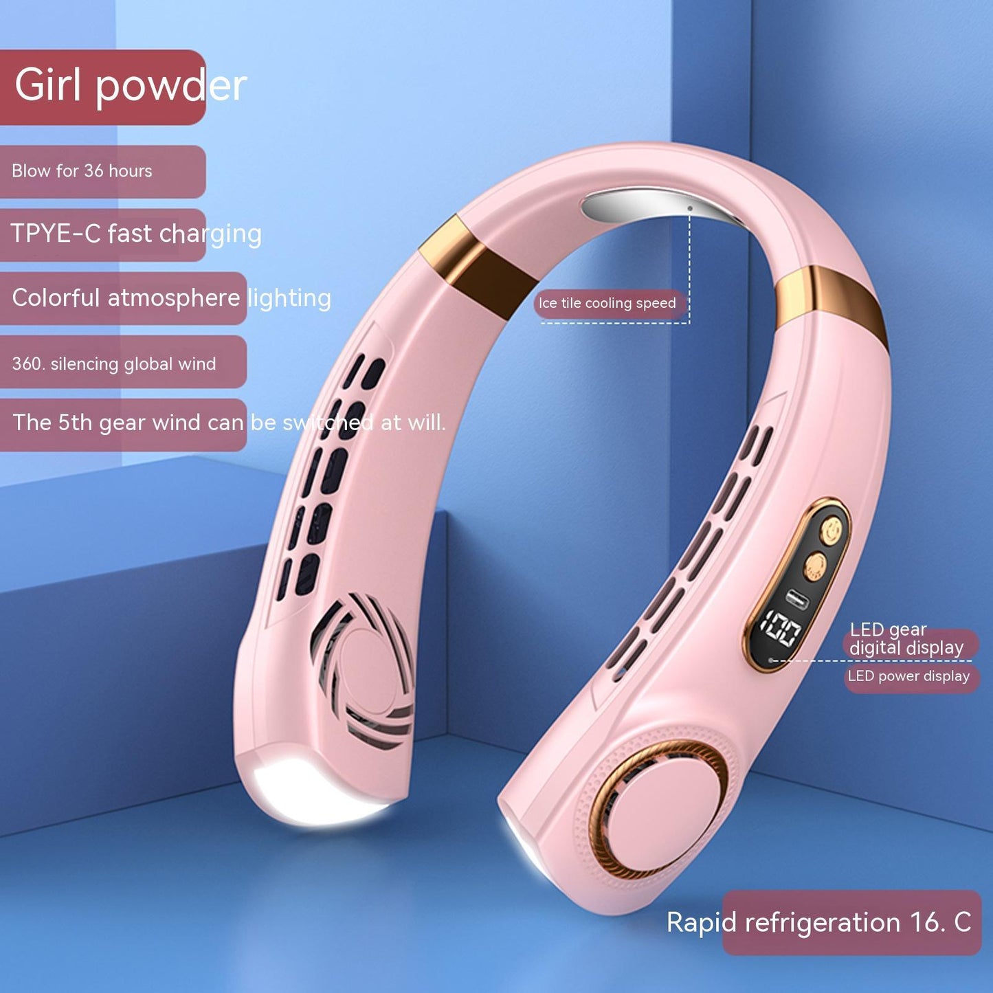 🌬️ Ventilador Portátil de Cuello Silencioso – Recargable USB con Luces LED 🌈❄️ | 5 Velocidades & Enfriamiento Inmediato | Tendencia 2026