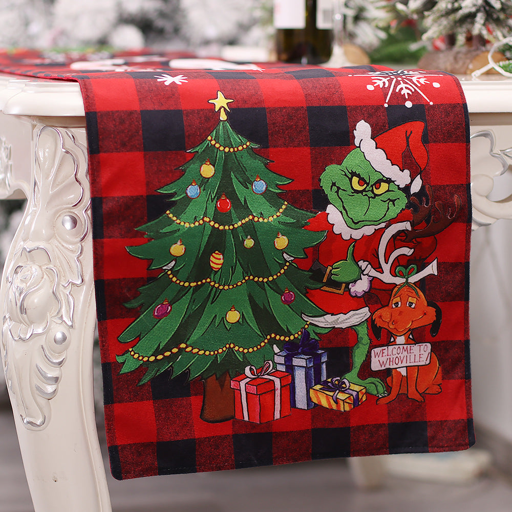 camino de mesa navideño del Grinch de 185x35 cm con tejido suave y diseño decorativo festivo, ideal para mesas de comedor y eventos navideños