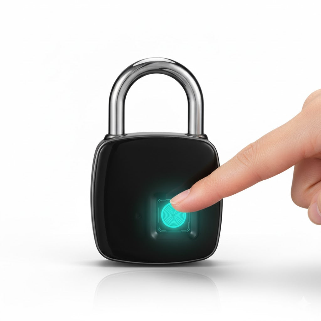 candado inteligente con sensor biométrico de huella dactilar IP65 en aleación metálica anticorrosiva con batería recargable