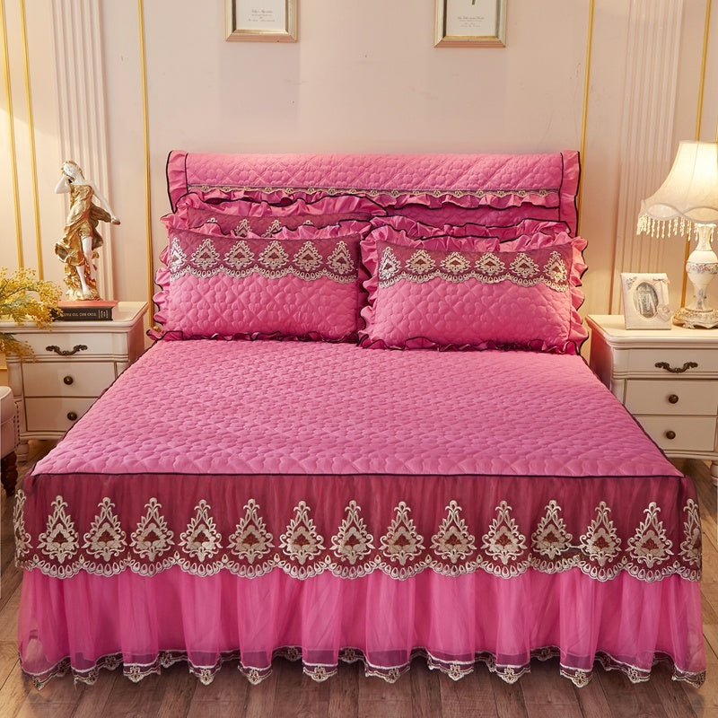 🛏️🌸 Falda de Cama Acolchada con Encaje – Elegancia y Confort para tu Dormitorio ✨