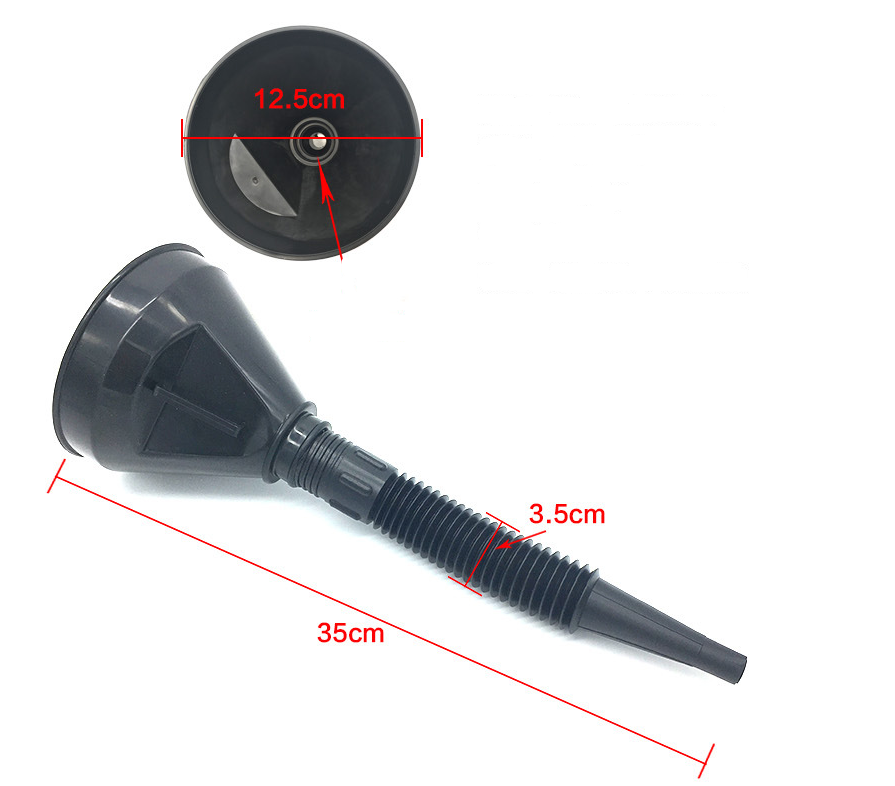 Embudo de combustible con filtro integrado – Plástico técnico resistente para coche y moto