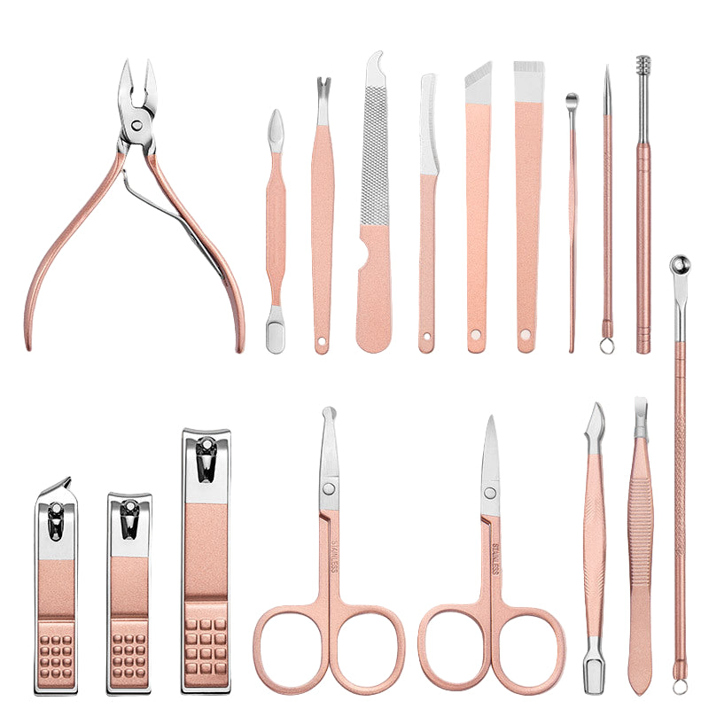 Set Profesional de Manicura y Pedicura en Acero Inoxidable con Estuche de Cuero