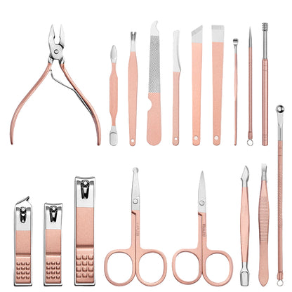 Set Profesional de Manicura y Pedicura en Acero Inoxidable con Estuche de Cuero