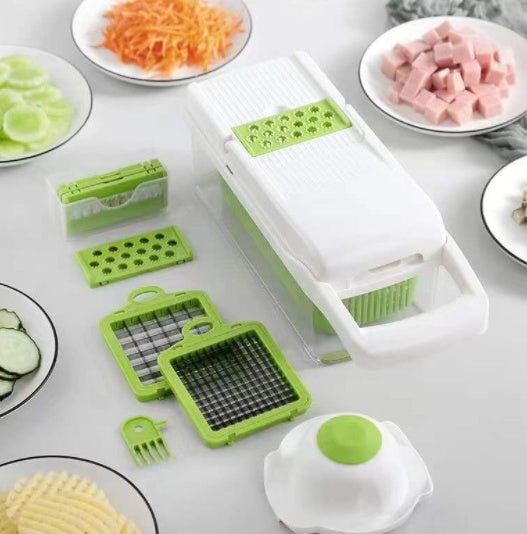 Cortador de verduras multifuncional 6 en 1 con rallador y recipiente