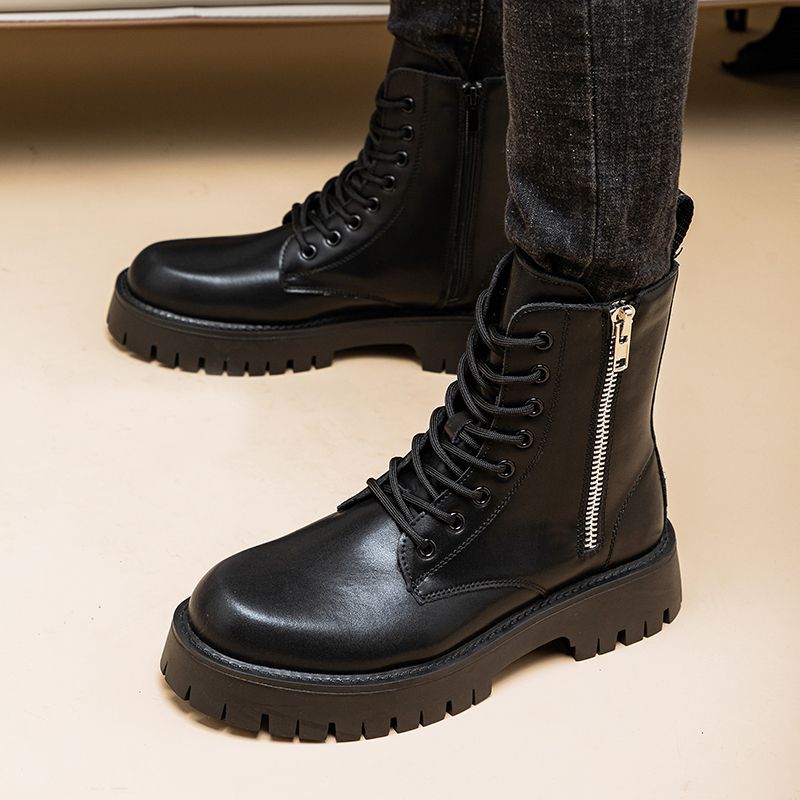 Botas Martin de hombre — Diseño de caña alta en cuero PU con cierre de hebilla