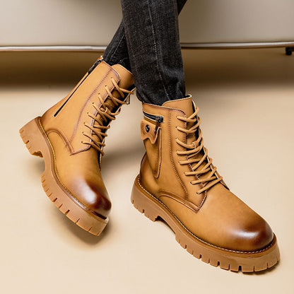 Botas Martin de hombre — Diseño de caña alta en cuero PU con cierre de hebilla