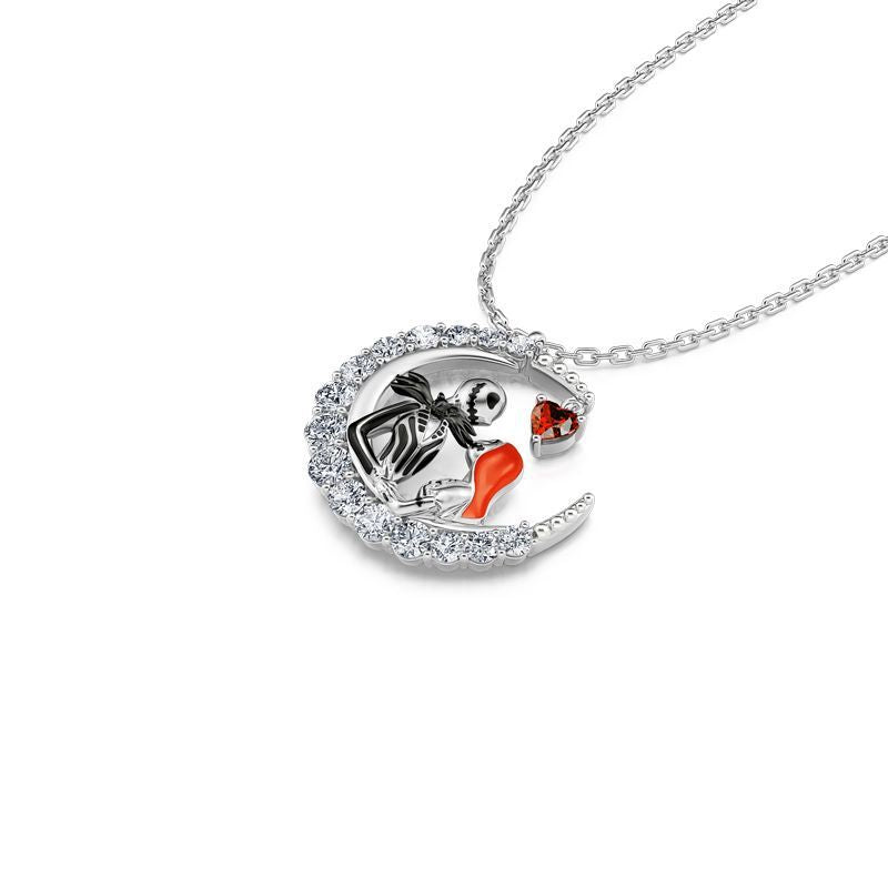 Collar Luna y Calavera con Brillantes – Aleación Galvanizada Unisex Estilo Gótico