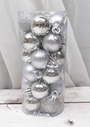 set de 24 bolas navideñas de 3 cm en plástico galvanizado con acabado brillante y mate para decorar árbol de Navidad