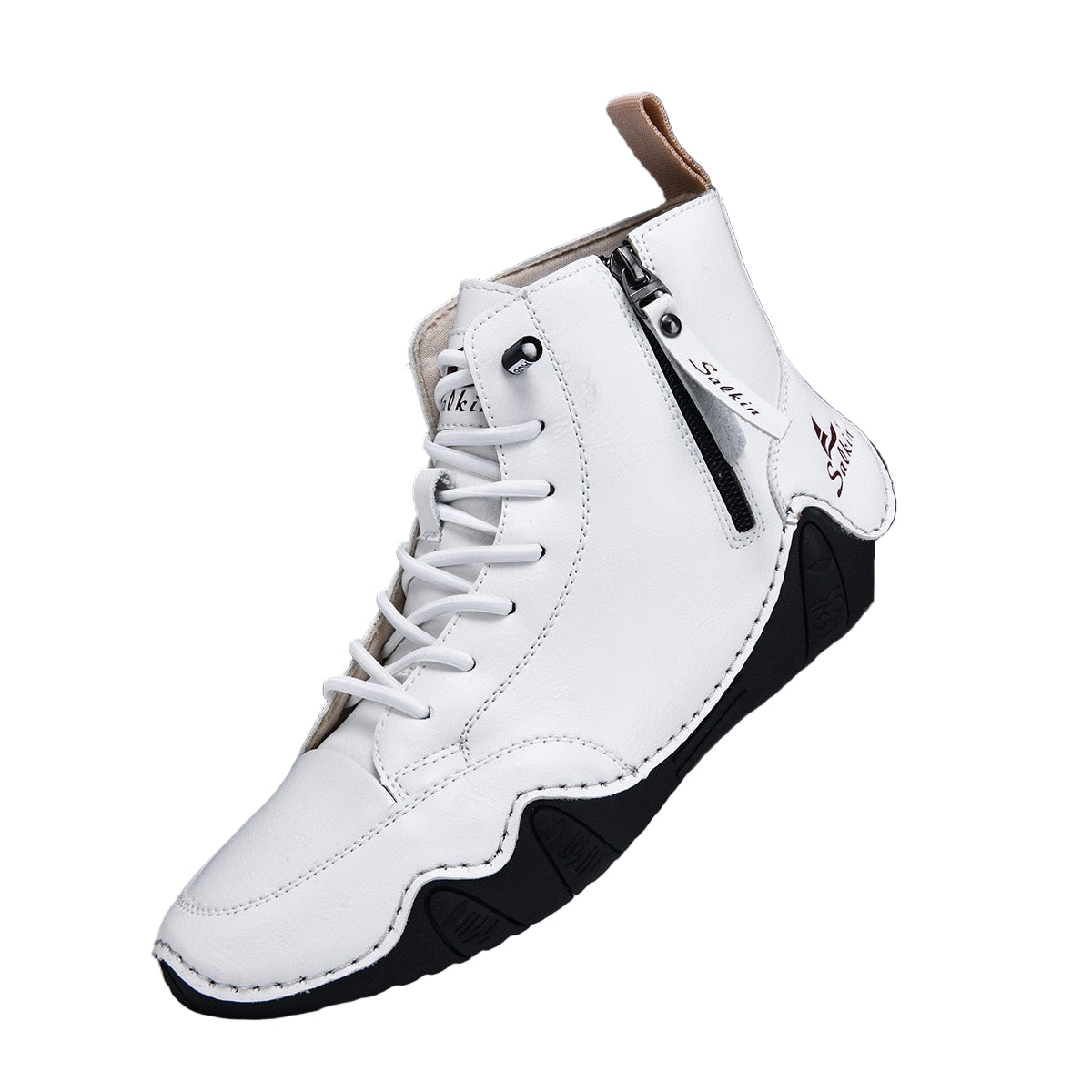 Botines altos de hombre en piel sintética — Estilo Martin artesanal con cremallera lateral