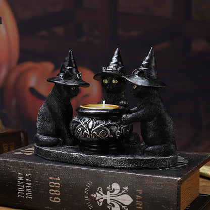 Candelabro Decorativo Gato Mágico – Adorno de Mesa en Resina para Halloween
