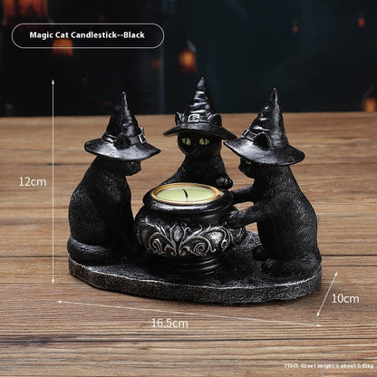Candelabro Decorativo Gato Mágico – Adorno de Mesa en Resina para Halloween