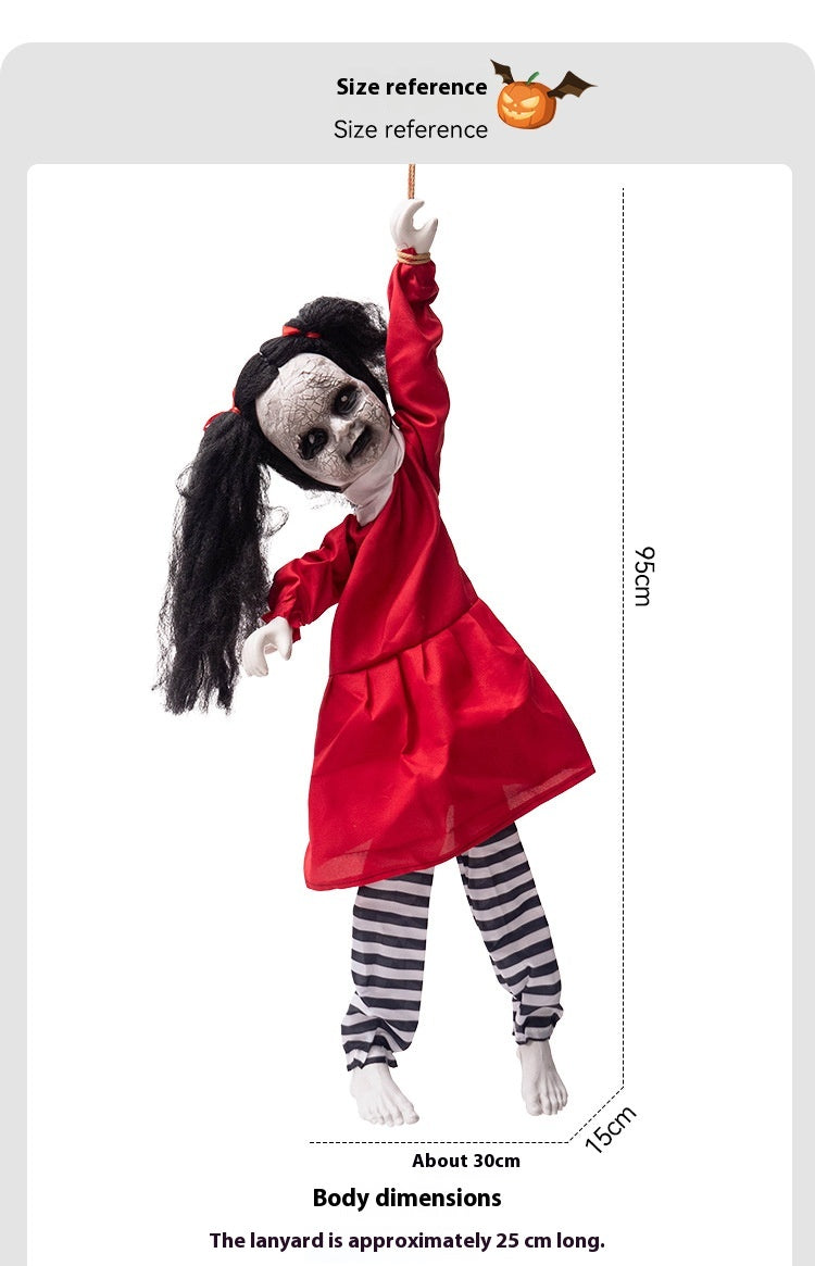Fantasma Colgante “Niña Roja” – Decoración de Halloween con Brazos Móviles