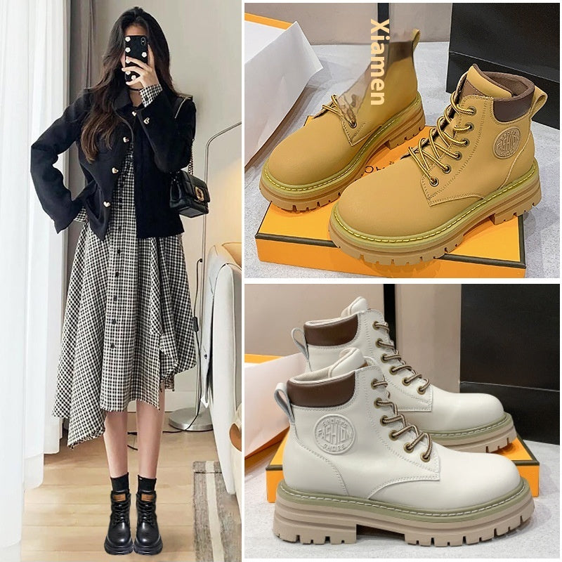 Botas Martin de Cuero Genuino con Plataforma Elevadora para Mujer