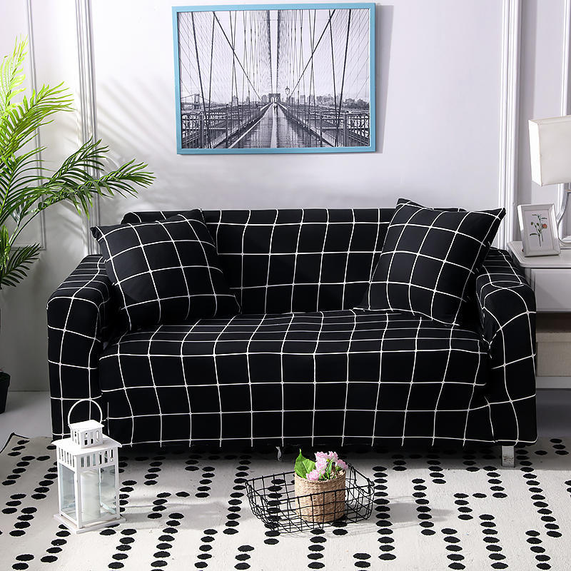 funda elástica para sofá de poliéster y elastano con diseño geométrico y ajuste completo para proteger muebles