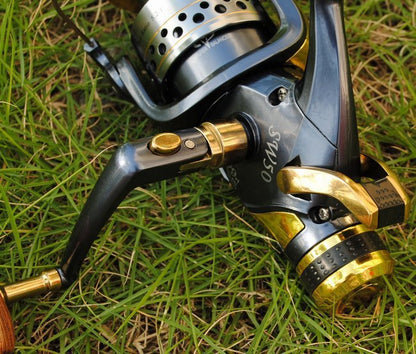 Carrete de pesca metálico SW50 / SW60 con sistema de freno delantero y trasero