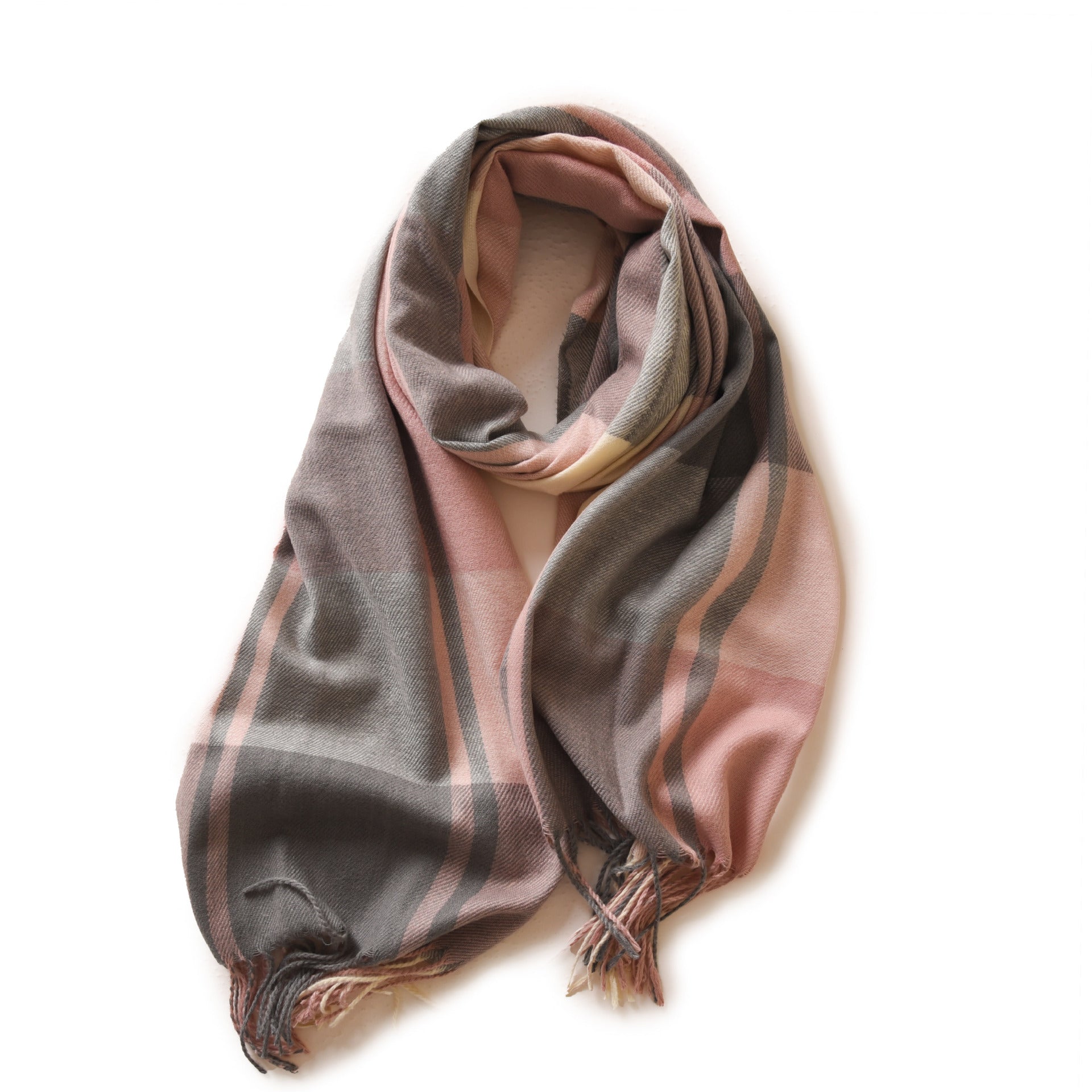 Bufanda de invierno para mujer de imitación cashmere con textura gruesa, diseño largo con flecos y tejido suave para mantener el calor.