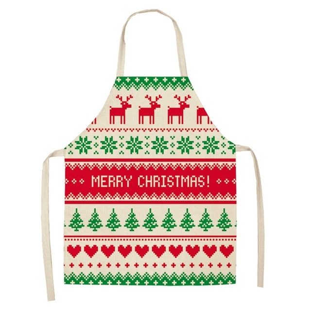 Delantal navideño de lino y algodón con diseño festivo creativo para cocina y eventos familiares