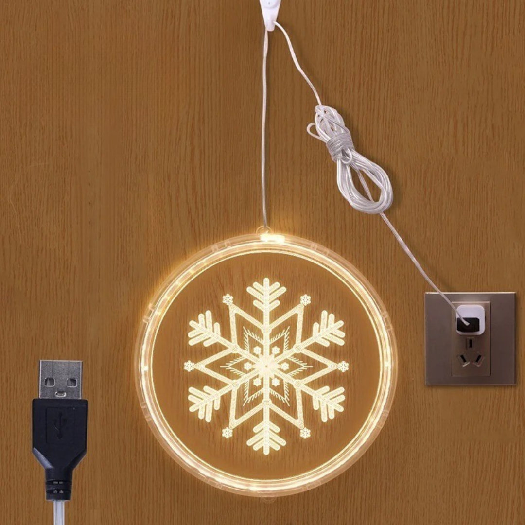 Luz ambiental navideña redonda con iluminación LED cálida y diseño moderno para decoración interior y exterior protegida