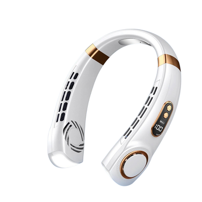 Ventilador portátil de cuello con cinco velocidades, carga USB o Tipo-C y luces LED multicolor para uso interior y exterior