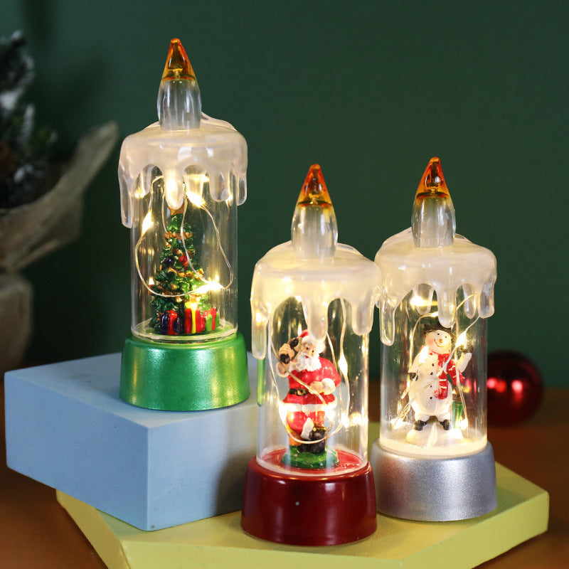 Adorno navideño LED cálido de plástico con diseño de árbol, muñeco de nieve o Papá Noel y luces de alambre de cobre para decoración interior