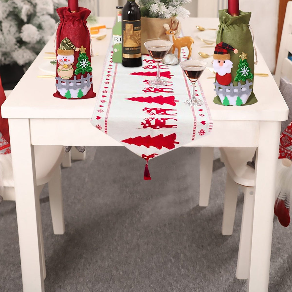 Camino de mesa navideño de lino y algodón de 35×180 cm con estampado de reno y muñeco de nieve para decoración de comedor
