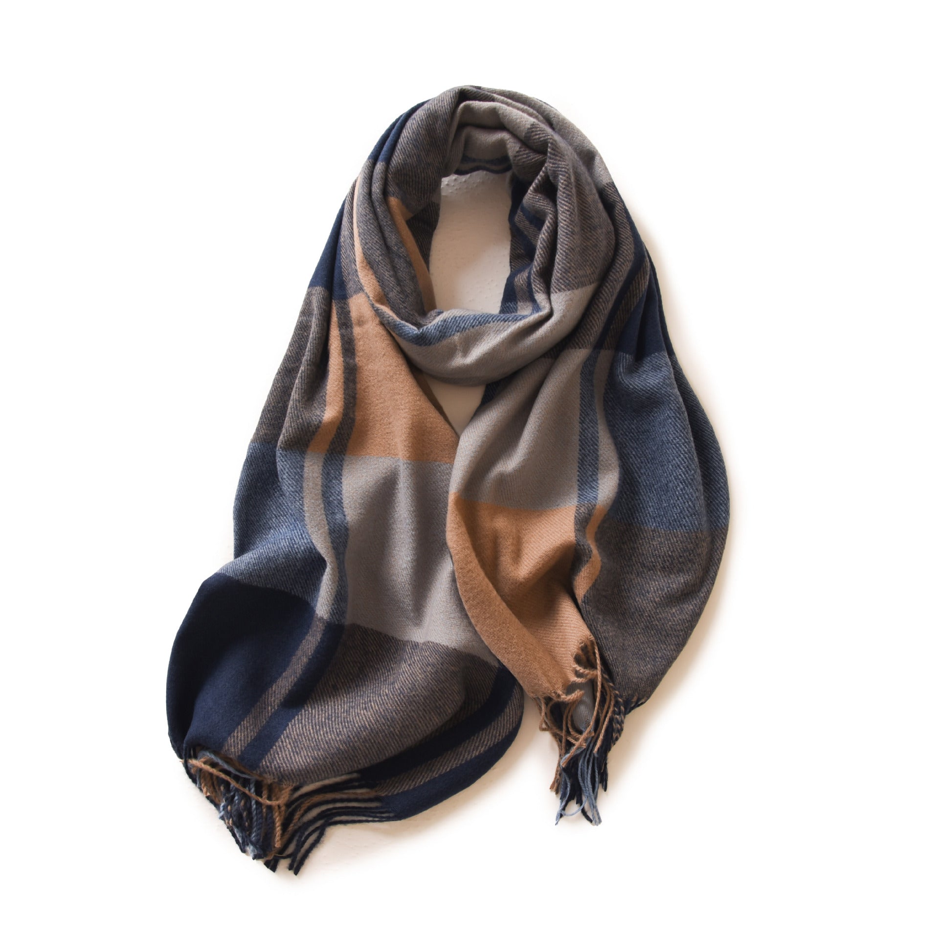 Bufanda de invierno para mujer de imitación cashmere con textura gruesa, diseño largo con flecos y tejido suave para mantener el calor.